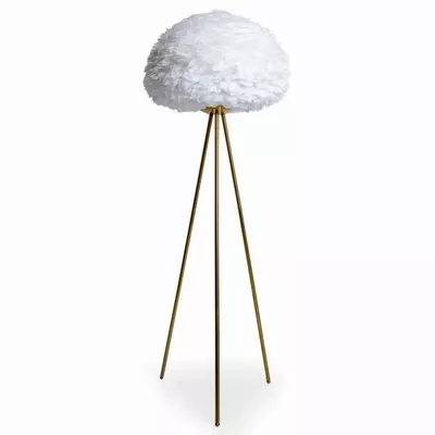 White Feather Tripod Floor Lamp Brushed Brass Legs